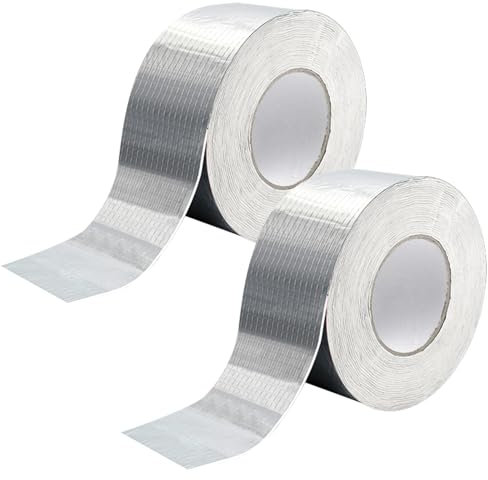 Souvik Butylband Wasserdicht 2 Rollen, Wasserdichtes Klebeband, Silbernes Alu Klebeband, Dach Reparaturband, Vielseitiges Dichtband, Ideal als Ersatz für Bitumen Aluband zur Abdichtung und Reparatur