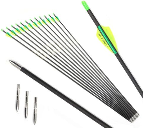PHILOCS 12 Stück Jagd Carbon-Pfeile ID 4,2 mm Spine 300 400 500 600 700 800 900 1000 Übungspfeil für Bogenschießen Recurve-Bögen Compound-Bogen (30inch,Spine 300)