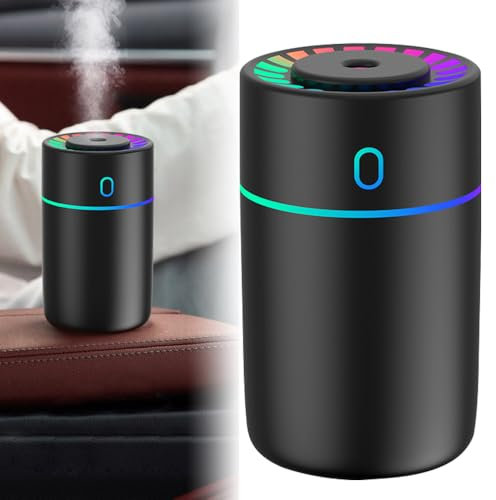 LYPPUL Auto Lufterfrischer, Ätherische Öle Diffuser mit Bunten Lichtern, Aroma Diffuser, 2 Nebel Modi Mini Diffuser Luftbefeuchter Automatischer Abschaltung für Auto Büro Reisen Schlafzimmer Haus