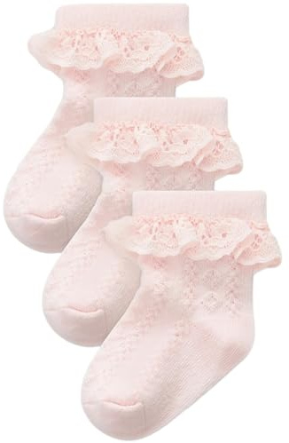 NEXT Baby Mädchen Babysocken mit Spitze, 3er-Pack Rosa 3 Monate