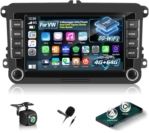 8 Core 4G+64G Autoradio per VW Volkswagen Jetta Passat Seat Golf Tiguan Skoda Polo Beetle con Senza Fili Carplay e Android Auto, 7 Pollici Radio con WiFi/GPS/Bluetooth 5.1/DPS Hi-Res/FM RDS