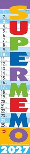Supermemo Kalender 2027: Streifenkalender fürs Büro. Langer Wandkalender mit einer Spalte zum Eintragen. Büro-Kalender 2027. Kalender vertikal zum Aufhängen. 17 x 85 cm
