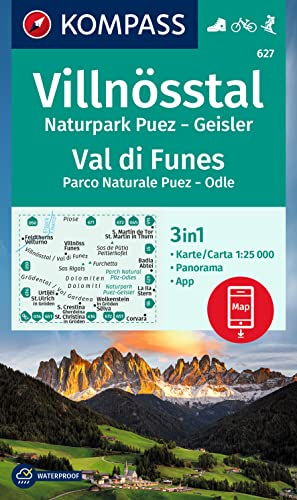 KOMPASS Wanderkarte 627 Villnösstal, Val di Funes, 1:25.000: markierte Wanderwege, Hütten, Radrouten
