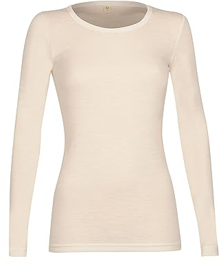 Dilling Merino Langarmshirt für Damen - Extra Feine Unterwäsche aus 100% Bio Merinowolle Natur 38