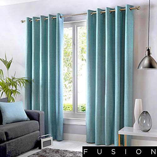 Fusion Duck Egg Blue W90 x L72 Eyelet Curtains-100 Bedroom/Living Room-Door Curtain-Thermal Drapes/Window Treatment-Sorbonne Collection, 100% Cotton, 90 Width x 72 Drop (229 x 183cm)