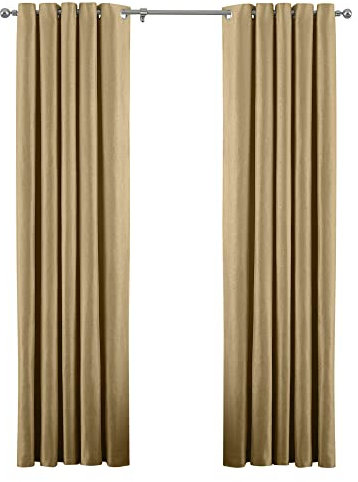Riva Home Paoletti Atlantic Twill Woven Eyelet Curtain Pair - Ochre - 168x229cm