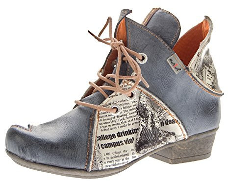TMA Damen Winter Stiefeletten echt Leder Boots Leder Schuhe 8818F Knöchelschuhe Schwarz Grau Gr. 39
