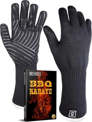 GARCON® Grillhandschuhe hitzebeständig bis zu 500 Grad - 36 cm Extra Lang - Ideal für Pizzaofen, Backofen & Grill - Hochwertige Kaminhandschuhe zum Pizzabacken & Grillen