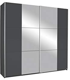 Rauch Möbel Kronach Schrank Schwebetürenschrank, 2-türig, Grau metallic, Schwarz, mit 2 Spiegel, inkl. Zubehörpaket Basic 2 Kleiderstangen 2 Einlegeböden, BxHxT 218x210x59 cm
