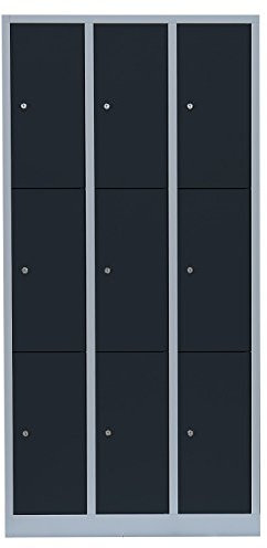 Lüllmann 9 Fächer Schließfachschrank komplett montiert anthrazit 180x88,5x50cm (HxBxT) Wertfachschrank Fächerschrank Spind Umkleideschrank 520338