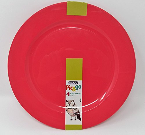 Pic&Go Edgo Pack of 4 Re-usable Plastic Plates 9/22cm blue green orange pink Parties BBQ Picnics Packed Lunches Kids (Pink)