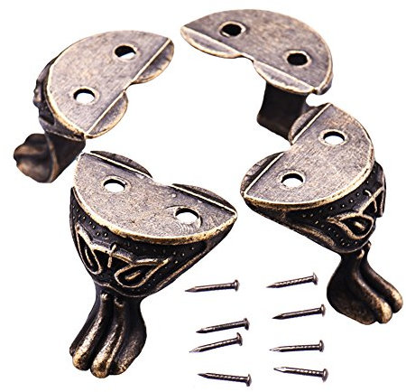 4Pcs Antique Brass Box Legs Feet Corner Protector Zinc Alloy Gift Box Jewelry Wood Case Decorative Feet Leg Metal Corner Protector Furniture Fittings