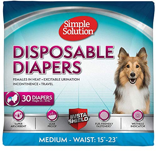 Simple Solution Einweg-Hundewindeln für Hündinnen, echte Passform, saugfähig, auslaufsicher, mit Nässeindikator, Welpen- und Hundeperiodenunterlage und Urinwindel, für mittelgroße Haustiere, 38,1 -