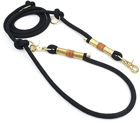 GOLDEN PAW Weiche Hundeleine für große & kleine Hunde mit edlen Endkappen & Scherenkarabinern in Gold (3 fach verstellbar, verschiedene Längen 2 m / 3 m) - 60 kg