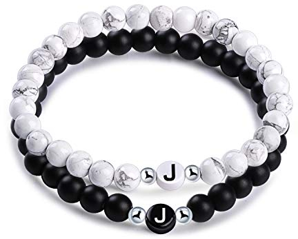 Unendlich U Damen Herren 2er Set Namensarmband Freundschaftsarmband aus Natursteinen mit Buchstabenperlen von A-Z,Perlenarmbänder Energiearmband
