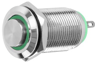 Taster oder Schalter 12V mit LED Beleuchtung (in 5 Farben), 2 Größen (12 oder 16mm) auswählbar (12mm Schalter, Grün)