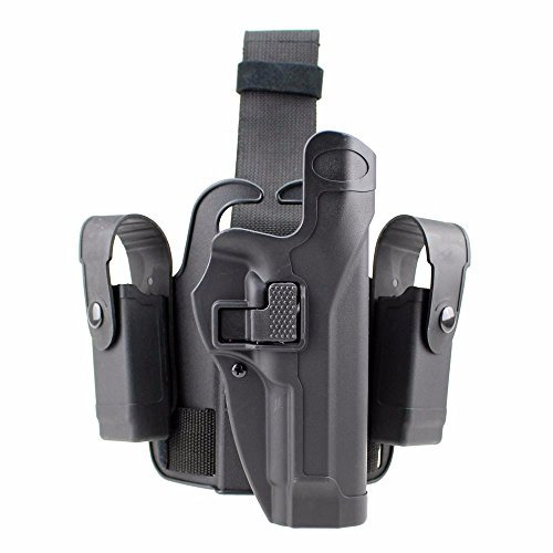 Gexgune Tactical Leg Holster Right Hand Paddle Drop Thigh Gun Holster with Snap Button Magazine Torch Pouch (4 Models 2 Colors Optional)