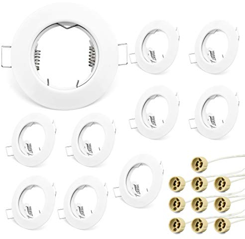 KYOTECH Einbaustrahler Einbaurahmen GU10 Set, Einbaustrahler Rahmen Rund Weiß, Einbauspots Einbauleuchten für Halogen Leuchtmittel LED-Modul MR16, inkl. GU10 Fassung für 230V 10er Set