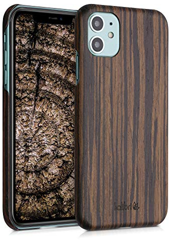 kalibri Schutzhülle kompatibel mit Apple iPhone 11 - Hülle Handy Holz - Slim Case Handyhülle Dunkelbraun