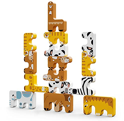 TUMAMA Stapelspiele Spielzeug Kinder Montessori Animal Balance Blocks Spiele Kleinkind Pädagogisches Stapeln High Building Block für 3+ Jahre alt Kinder Kleinkinder Erwachsene Jungen Mädchen (15pcs)