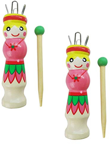 EXCEART 2 Sätze Strickliesel mit Häkelnadel Strickpüppchen Holz Stricknadeln Bastelset Strickwerkzeug Set für Kinder Starter Set zum Wolle Stricken Lernen DIY Basteln Handwerk