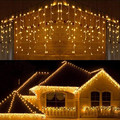PhilzOps Weihnachten Eisregen Lichterkette, 240 LED Außen Eiszapfen Lichtervorhang Wasserdicht 8 Modi Weihnachtendeko Lichterketten mit Memory für Innen Garten Party Hochzeit Balkon, Warmweiß