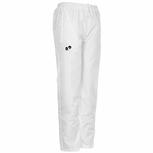 Silver® Men's Adult Unisex Waterproof Bowling Trousers White Logo Bowls Lawn Elasticated Waist Green Sport White Logo Outdoor Lawn Pants Bottoms (White, L)