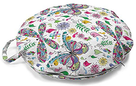 ABAKUHAUS Libelle Rundes Bodenkissen mit Griff, Paisley Dragonfly, dekoratives Kissen für Wohnzimmer & Schlafsäle, 45 cm, Mehrfarbig