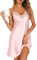 Vlazom Nuisette Femme Sexy Satin Chemise de Nuit Courte Bretelles Reglables Robe de Nuit，Rose，M
