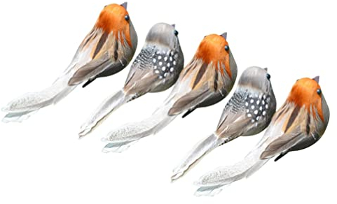 HEMOTON Künstliche Vögel mit Feder und Clips 5 Stücke Spatz Dekofigur Styropor Tiere Formen Schaum Gartenfiguren Gartendeko Osterdeko Figuren Garten Frühling Deko Hochzeit Dekoration Ornamente