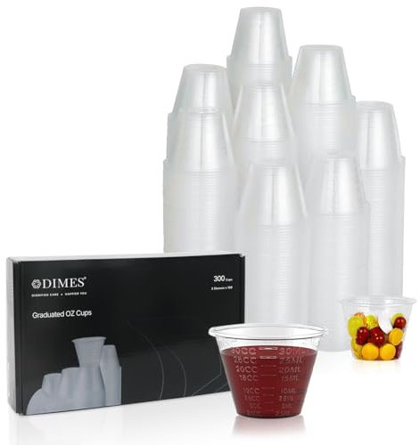 DIMES 1oz Plastic Medicine Cups Bulk Pack of 300, for Epoxy Mixing, Resin Mixing and Paint Mixing - 1 Ounce (30ml) Disposable Graduated Plastic Cups with Measurements for Pills and Medication