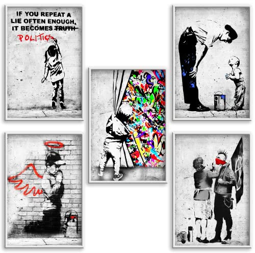 Boikal Collection Bilder Collage Wandbilder ohne Rahmen Poster Set Banksy - Punk-Mutter - 5-teilig, 15 x 20 cm A5