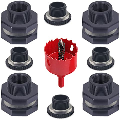 Qitdathn Kit di Montaggio per paratia per barili di Pioggia, 4 Pezzi, con Tappi e Sega a Tazza, Kit di connettori in PVC da 3/4 di Pollice per barili di Pioggia, Serbatoi d'Acqua, Piscine, acquari e