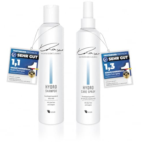 Knaus HYDRO Refresh Set - Friseur Shampoo 200ml und Leave In Care Spray 200ml mit Aloe Vera und Seegras, Pflegeset für Feuchtigkeit und Glanz, Salonqualität, vegan, Made in Germany