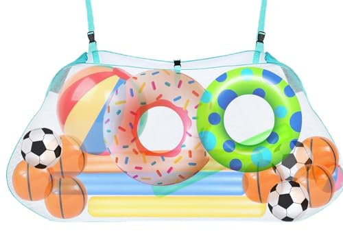 Borsa portaoggetti pieghevole per galleggianti da piscina, organizer a rete da appendere per palline, galleggianti, giocattoli gonfiabili d'acqua e altri accessori per piscina, verde