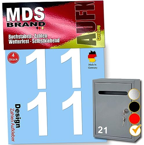 MDS Brand 5cm Design Zahlen Aufkleber Selbstklebende Klebezahlen | Vinyl Hausnummern zum Aufkleben für Briefkasten, Mülltonnen, Hausnummer für Außen & Innen (Weiss, 1)