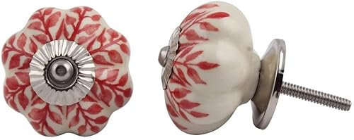 KPAVIR Set of 12 Pieces Leaf Floral Ceramic White Cabinet Knobs Furniture Handle Drawer Pull Vintage Designer (Red)