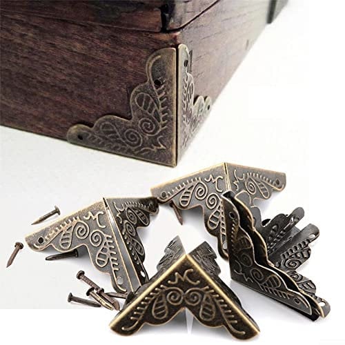 Pack of 12 Antique Box Legs Corner Protectors Vintage Bronze Iron Decorative Feet for Wooden Box Edge Cabinet Jewellery Chest Box Wooden Case