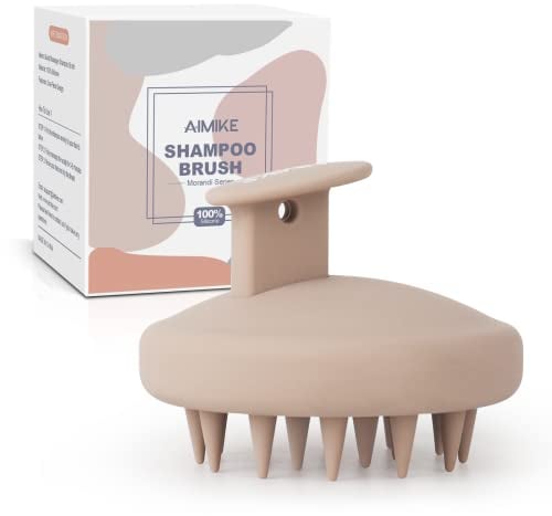 AIMIKE Brosse Massage Cuir Chevelu [Humide & Sec], Brosse Shampoing Cheveux 100% Silicone et Masseur Tete, Scalp Massager pour Nettoyage et Exfoliation,Brosse cuir Chevelu pour Pousse Cheveux(Cachi)