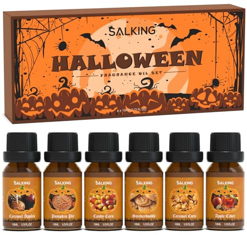 SALKING Halloween Fragrance Oils, Premium Essential Oils Gift Set, Diffuser Oils, Scented Oils for Soaps Candle Making - Pumpkin Pie,Caramel Apples,Candy Corn, Snickerdoodle, Caramel Corn, Apple Cider