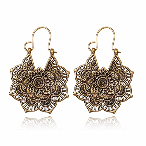 Cubahop Vintage Mandala Blume Quaste Pailletten Ohrringe - Tribal Ethnische Hoop Schmuck Geschenke für Frauen und Mädchen (Gold B)