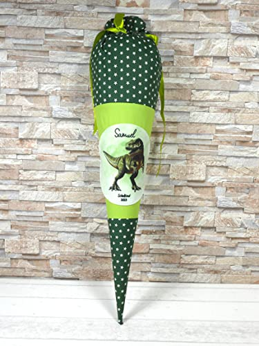 Schultüte aus Stoff grün mit Name Dino Zuckertüte 70cm oder 85cm