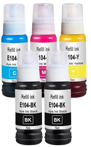 Doree 104 Tinte 5er Pack (2 Schwarz,1 Cyan,1 Magenta,1 Gelb) kompatibel für Epson 104 EcoTank Tintenflasche für Epson EcoTank ET-2862 ET-2710 ET-2711 ET-2712 ET-2714 ET-2715 ET-2720 ET-2726 ET-4700