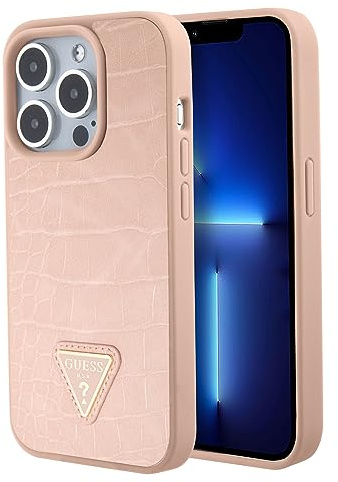 Guess GUHCP15LPCRTHCP Hülle für iPhone 15 Pro 6.1 Rosa hardcase Croco Triangle Metal Logo