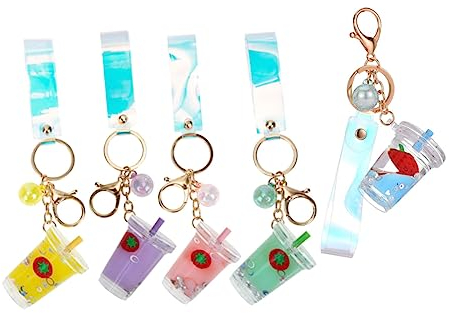 HOOTNEE 5st Milchteetasse Schlüsselanhänger Auto-schlüsselanhänger Schlüsselanhänger Für Rucksäcke Bubble Tea Schlüsselanhänger Erdbeer-schlüsselanhänger Student Acryl Obst Ornamente