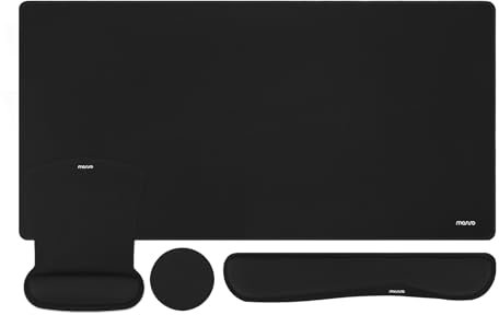 MOSISO Keyboard Mouse Pad Set, Large Gaming Pad&Keyboard Wrist Rest&Mouse Wrist Rest&Coaster, Ergonomic Non-Slip Mousepad&Easy Typing Cushion with Memory Foam for Home Office, Black
