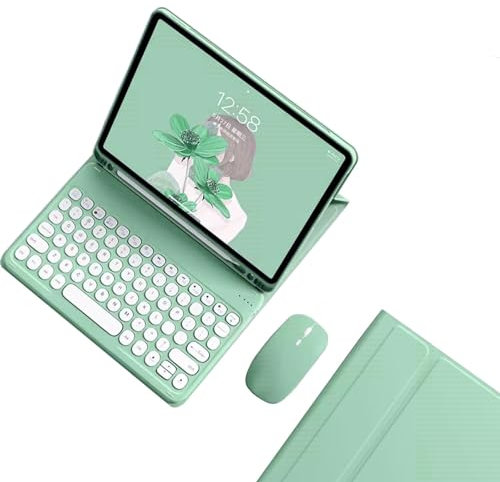 Funda de teclado para Galaxy Tab A8 de 10.5 pulgadas con teclado y mouse Bluetooth, funda de teclado desmontable de color caramelo con tecla redonda, verde menta