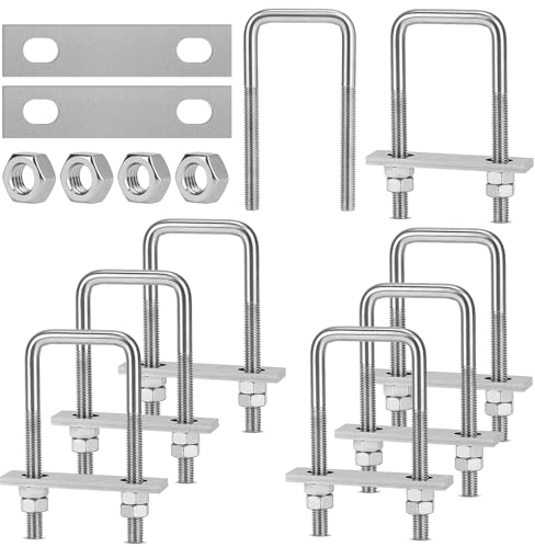 EFUTURETIME 8 x Bullone a U Quadrato M8, 40 * 100mm, Cavallotti di Fissaggio a U Acciaio Inox con 32 Dado e 16 Lamiera per Tubi, Industriali, Vita Quotidiana
