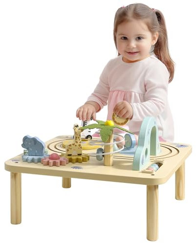 Navaris Spieltisch aus Holz - Aktivitätstisch - Multiaktivitätstisch für Kinder - Lernspielzeug-Feinmotorik und Fingerfertigkeit-Spielzeug - Kindgerechter Tisch