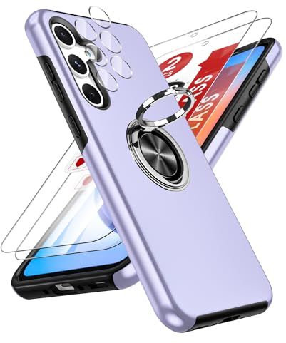LeYi Coque pour Samsung Galaxy A35 avec 2 Verre Trempé Vitre Protection, 2 Protection Camera et Anneau Telephone Invisible, Militaire PC et TPU Silicone Etui Antichoc Housse pour Samsung A 35 - Mauve